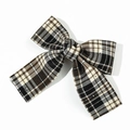 Detailed close-up of British style plaid bow hair clip with vintage brown and black patterns - 3# (Brown Black Beige Plaid)