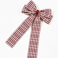 Détail du nœud papillon à motif pied-de-poule rouge et blanc avec de longs rubans - Double Nœud En Ruban (3# Pince À Ressort) / Pied-de-poule Rouge Vin