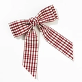 Détail de la texture du tissu pied-de-poule bordeaux sur un nœud papillon élégant de style anglais - Nœud Tombant À Long Ruban (2# Pince À Ressort) / Pied-de-poule Rouge Vin