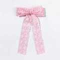 Roze kant strik haarclip met lange linten en delicaat bloemenborduurwerk voor dames - Roze