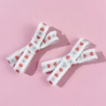 Lazos para el pelo de encaje blanco con bordados de corazones y flores en fondo rosa - Juego De Dos Piezas Con Borde De Encaje / Estilo Blanco Corazón Rojo Flor Azul (1#)