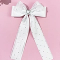 Lazo de pelo en tul blanco con hebilla de corazón de strass y cinta larga elegante - Blanco