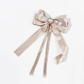 Pasador de pelo con lazo rosa brillante, perla central y cintas metálicas elegantes - Estilo Elegante de Cinta Larga (3#)