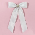 Eleganter weißer Satin-Haarclip mit Schleife, langen Bändern und Perlen-Kristall-Verzierung - Weiß