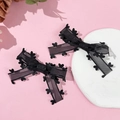 Barrettes à cheveux nœud en maille noire style ballet avec dentelle cœur sur rose - Noir