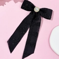 Detail einer schwarzen Tweed-Schleifen-Haarspange mit Perle in goldener Fassung - Künstliche Perle Verziert (2# Schwarz)
