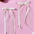 Elegante weiße Haarspangen mit Spitzenschleifen und langen Bändern für Balletcore-Styles - Beige