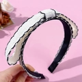 Diadema de tweed blanco y negro de estilo francés con lazo y diseño retro elegante - Beige