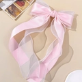 Elegante pasador de pelo con lazo grande de organza rosa y cintas largas colgantes - Rosa
