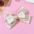 Eleganter weißer Spitzen- und champagnerfarbener Satin-Haarclip mit dreifacher Schleife - Khaki