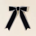 Elegante pasador de pelo con lazo negro, bordado ondulado blanco y cintas largas - 1# (Capa Única Cola Larga Negro Borde Blanco)