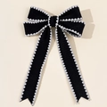 Detalle de un lazo francés vintage con bordado de encaje blanco muy elegante - 2# (Doble Capa Cola Larga Negro Borde Blanco)