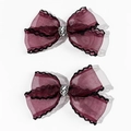 Paire de barrettes nœuds en résille bordeaux avec dentelle noire et strass brillants - Bordeaux