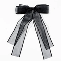 Eleganter großer schwarzer Organza-Haarclip mit schimmernden Kanten und langen Bändern - Lange Band-Schleife (2#)