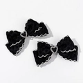 Detail of velvet bow hair clips with white wavy lace and heart rhinestone centerpiece - Style 1 (Single) / Black (White Scallop Edge & Heart Rhinestone)