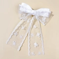 Elegante fermaglio per capelli in pizzo bianco con nastro ricamato e bordi ondulati - Fermaglio a Fiocco Bianco / Bianco