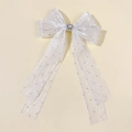 Elegante witte organza strik haarklem met hartvormige strass en fonkelende kwastjes - Wit