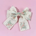 Detailed macro view of the floral bow hair clip with translucent ivory mesh fabric - 1# (Pink Rose Floral)