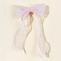 Fermaglio con fiocco in tulle rosa, bordi di perle e nastri lunghi per acconciature - Rosa