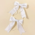 Paio di fermagli per capelli a fiocco in raso bianco crema con bordi di perle per ragazze - Bianco (Paio)