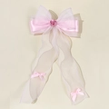 Eleganter großer Haarclip in Rosa mit Netzschleife, Seidenrose und langen Satinbändern - Rosa