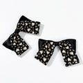 Fermagli per capelli a fiocco con stampa leopardata e cuori su raso nero e fondo bianco - Stile 1 (Un Paio)
