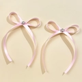 Pinzas para el pelo con lazos de satén rosa, estrellas plateadas y cintas elegantes - Rosa (Par)