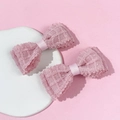 Paire de barrettes à nœuds en dentelle rose pour femmes sur supports en pierre - Rose