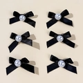 Set di sei fermagli per capelli a fiocco in raso nero con perla e clip a coccodrillo - Nero
