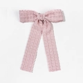 Elegante fermaglio per capelli con fiocco a quadretti rosa chiaro e bordi in pizzo smerlato - Rosa