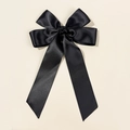 Eleganter schwarzer Satin-Haarclip mit Rose und langen, fließenden Bändern - Schwarz