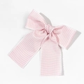 Pink and white plaid bow hair clip with delicate lace edges and spring closure - Pink