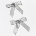 Elegant silver satin bow hair clips with metallic 3D rose center for women's styling - Silver Gray Bowknot - Pair