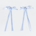 Gros plan de nœuds en satin bleu ciel avec centres en strass étincelants en cœur - Bleu (Paire Gauche et Droite)