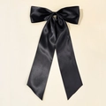 Große schwarze Satin-Schleife Haarspange mit langen Bändern, elegantes Accessoire - Schwarz