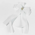 Close-up of white mesh bow hair clip with central pearl and rhinestone embellishment - White