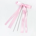 Clip de pelo con lazo de satén rosa con borlas de pedrería y cintas largas - Rosa