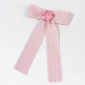 Haarklammer mit rosa Tweed-Schleife, Satinrose und langen Bändern für Damen - Rosa