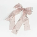 Elegante pasador de lazo en malla rosa con pedrería brillante y cintas largas para mujer - Rosa