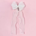 Pinza para pelo Y2K de organza blanca con lazo, cruz negra y cintas alargadas - Blanco
