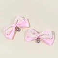 Fermagli per capelli in raso rosa con pizzo bianco e ciondoli a forma di cuore di cristallo - Rosa