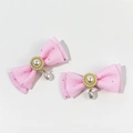 Set of two pink fabric bow hair clips with pearls in a French vintage style design - Pink