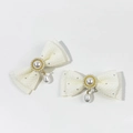 Elegant French-style bow hair clips with white pearls and sparkling rhinestone accents - Beige