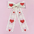 Pinza para el pelo de encaje francés con corazones rojos y cintas largas elegantes - Beige