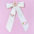 Elegante weiße Satinschleife mit rosa Stoffrosen für einen süßen Feen-Look für Haare - Langer Streamer Schleifen Stil (4#)