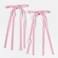 Lot de deux élégantes barrettes nœuds en velours rose avec longs rubans sur fond blanc - Rose