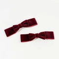 Close-up of elegant wine red velvet bow hair clips with soft fabric texture in two-piece set - Basic Bowknot Style (Pair)