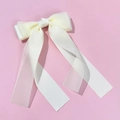 Elegant cream double-layer mesh and satin bow hair clip with long ribbon streamers - Beige