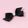 Détail d'une pince à cheveux avec nœud en satin noir et une perle blanche au centre - Noir (Style 6-Seul)