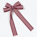 Detailed view of red and white plaid fabric bow with delicate embroidered edge detailing - Handmade Red/White Plaid (6#)